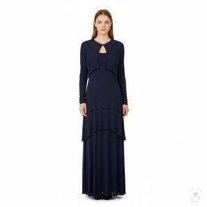 Frivole Womens Navy Two-Piece Set With Long-Sleeve Jacket & Maxi Dress Size 6